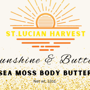 Sea moss body butter label with sun design.